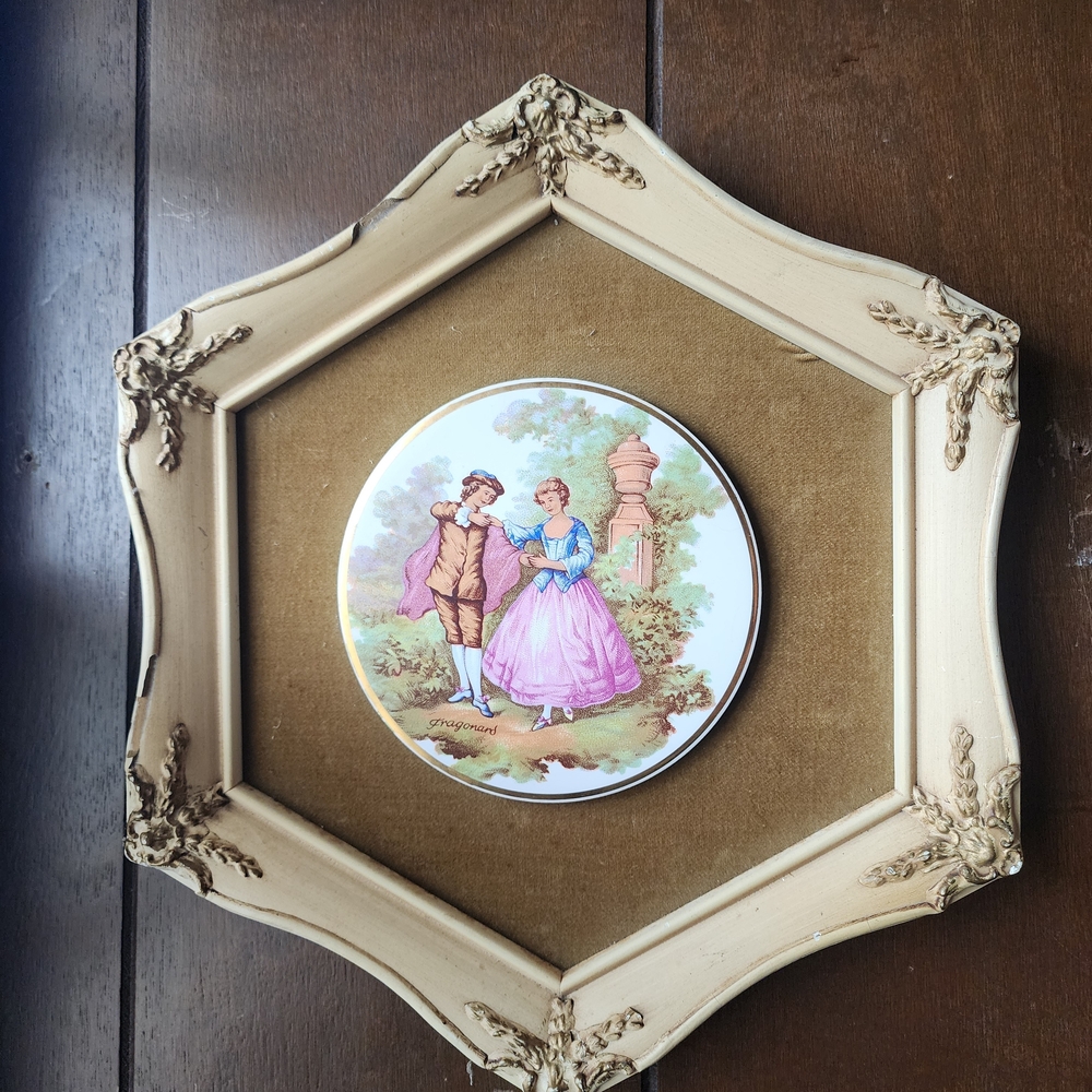 Vintage Regency French VICTORIAN porcelain tile wall art By FRAGONARD